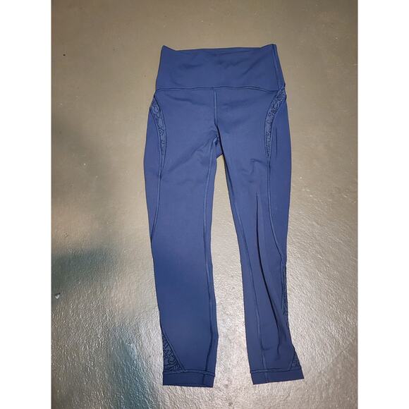 Lululemon High Rise Wunder Under Flocked Everlux Crop Code Blue‎ Leggings Size 4 - Picture 4 of 7